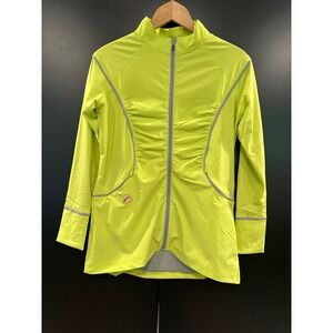 Swingdish Swarovski Golf Jacket Neon Yellow Full Zip Ruched JO01-2 Small NEW